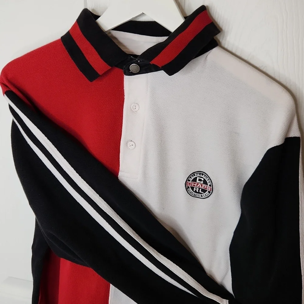 Men's vintage Chaps Ralph Lauren Polo Shirt longsleeve pique colorblock size M